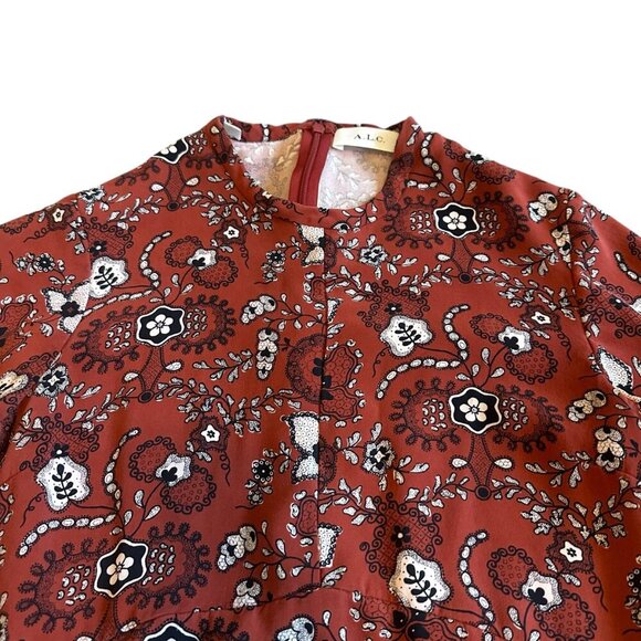 A.L.C. Spencer 100% Silk Floral Print Mini Dress Short Sleeve High Neck Size 4 - Picture 3 of 14